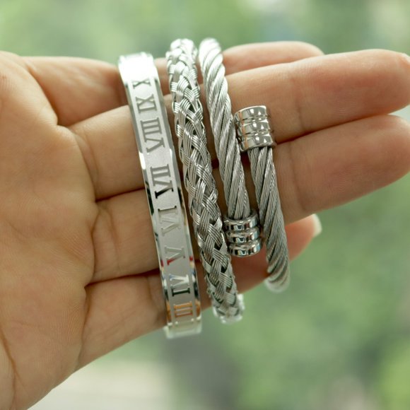 2/$35 đź’— Silver 3 Piece Royal Roman Bracelets Bangles Adjustable - Picture 2 of 9